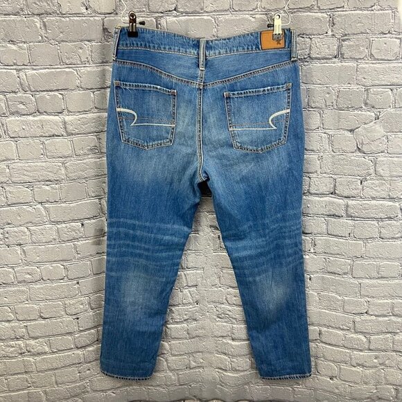 American Eagle Shadow Patched Tomgirl Distressed Button fly Jeans Size 8 - Picture 7 of 10